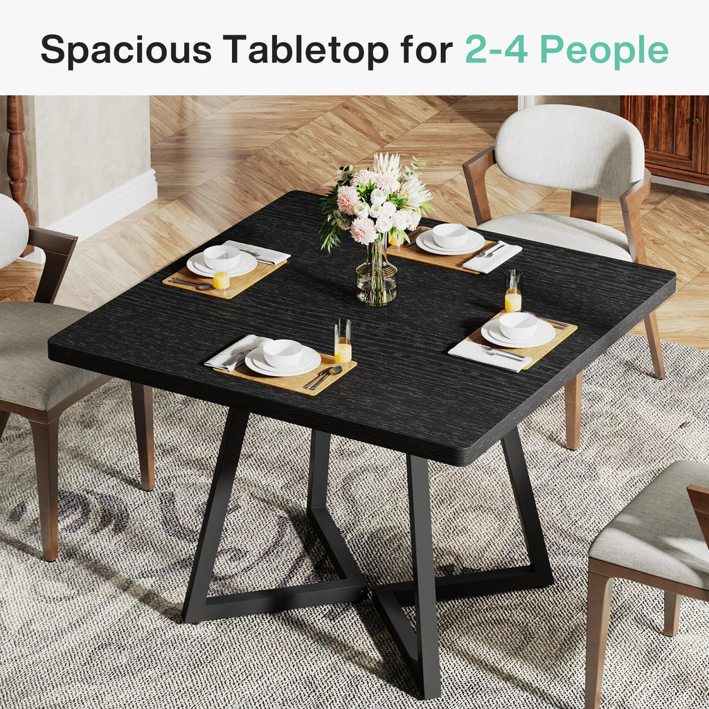 Tribesigns Square Dining Table for 4, 31.5" Industrial Dinner Table with Metal Base, Wood Kitchen Table for Dining Room