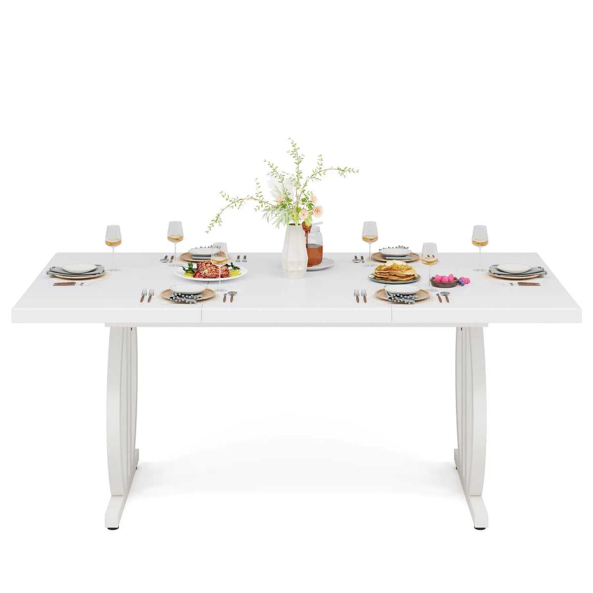 Tribesigns Dining Table for 4-6 People, 63-Inch Large Dinner Table with Heavy Duty Metal Frame, Modern Industrial Kitchen Table