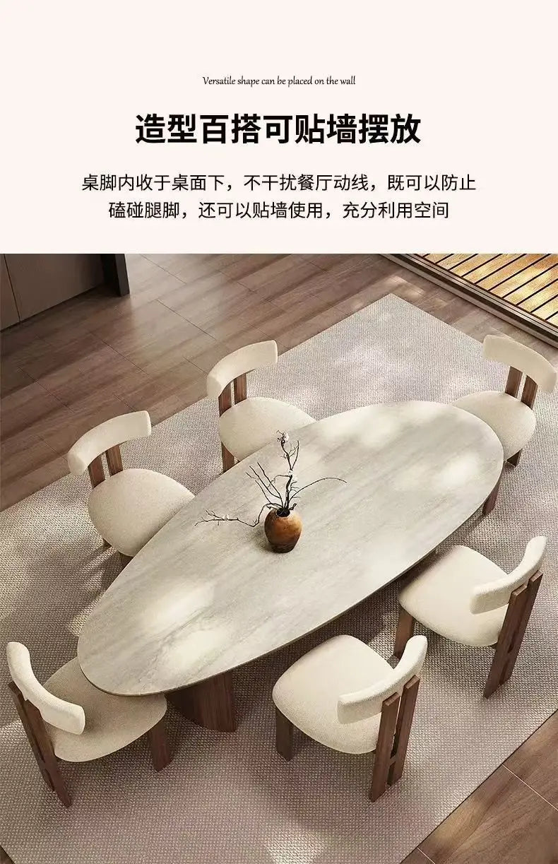 French medieval style water drop-shaped travertine rock slab dining table walnut solid wood home retro silent wind solid wood di