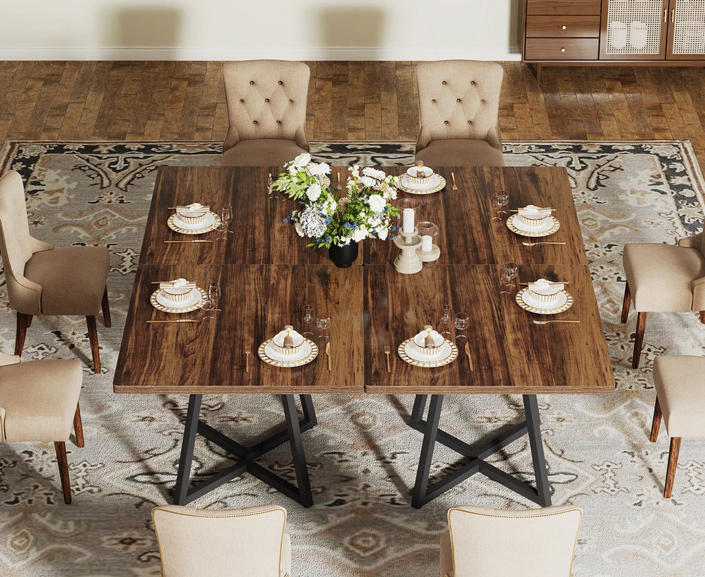 Tribesigns Square Dining Table for 4, 31.5" Industrial Dinner Table with Metal Base, Wood Kitchen Table for Dining Room