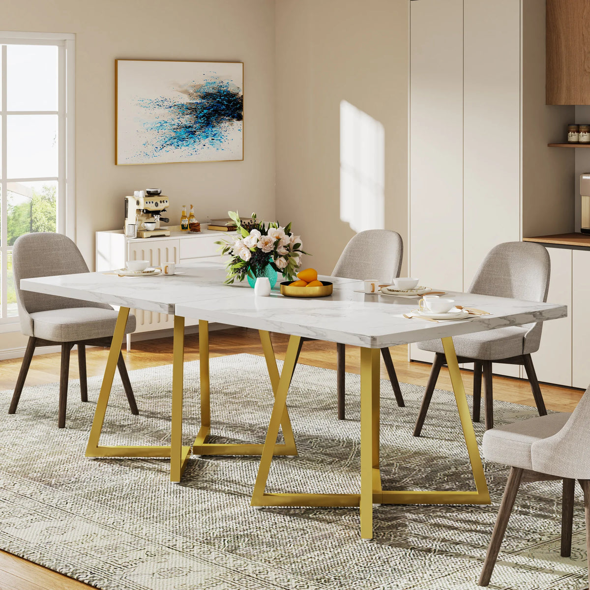 Tribesigns Square Dining Table for 4, 31.5" Industrial Dinner Table with Metal Base, Wood Kitchen Table for Dining Room