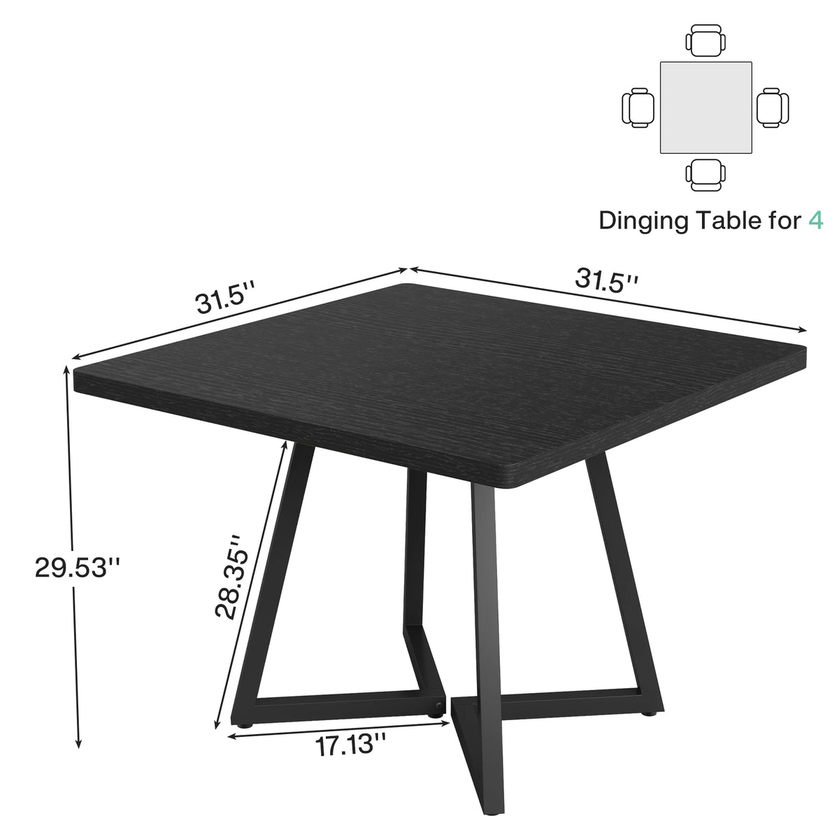 Tribesigns Square Dining Table for 4, 31.5" Industrial Dinner Table with Metal Base, Wood Kitchen Table for Dining Room