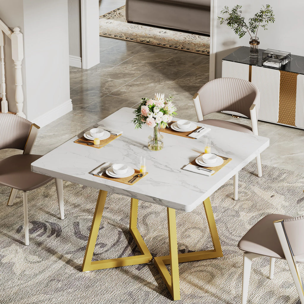 Tribesigns Square Dining Table for 4, 31.5" Industrial Dinner Table with Metal Base, Wood Kitchen Table for Dining Room