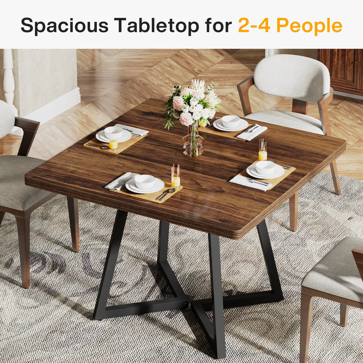 Tribesigns Square Dining Table for 4, 31.5" Industrial Dinner Table with Metal Base, Wood Kitchen Table for Dining Room