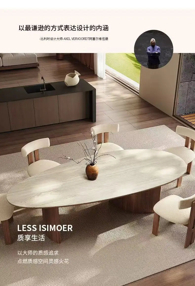 French medieval style water drop-shaped travertine rock slab dining table walnut solid wood home retro silent wind solid wood di