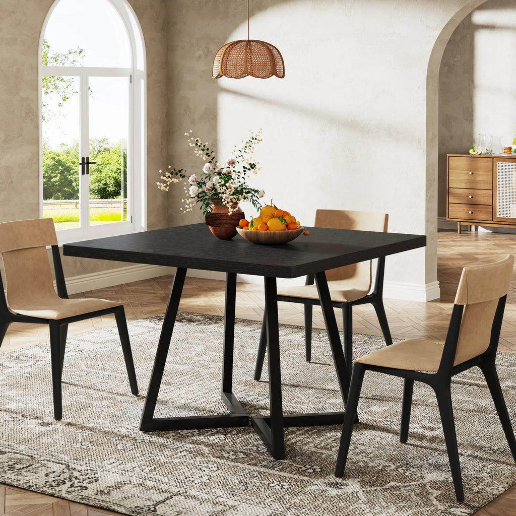 Tribesigns Square Dining Table for 4, 31.5" Industrial Dinner Table with Metal Base, Wood Kitchen Table for Dining Room