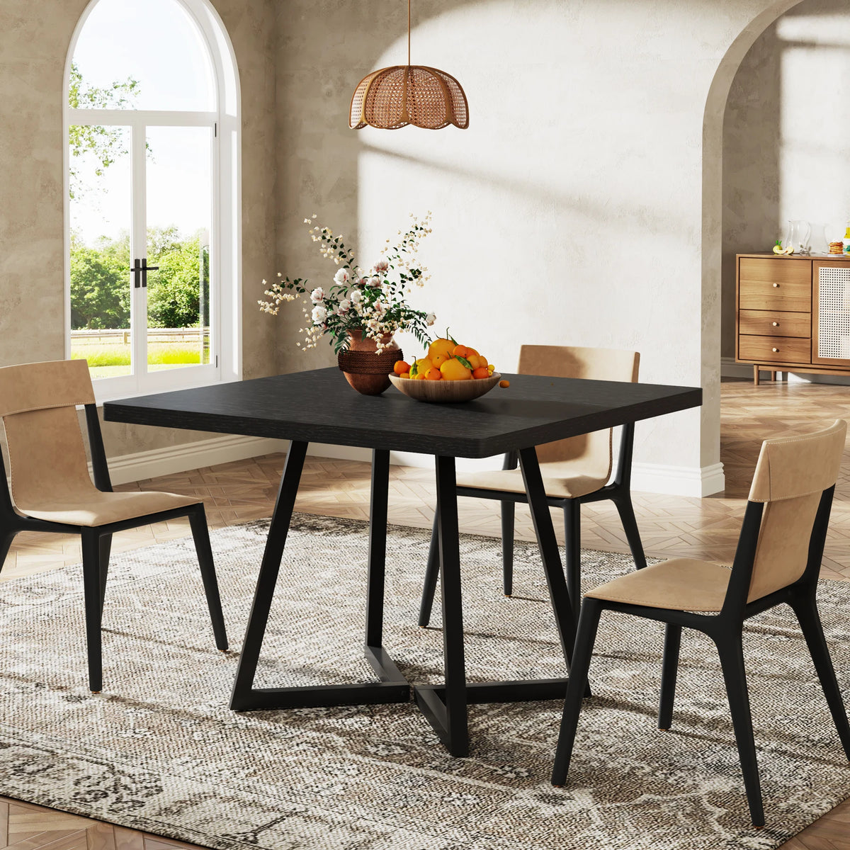 Tribesigns Square Dining Table for 4, 31.5" Industrial Dinner Table with Metal Base, Wood Kitchen Table for Dining Room
