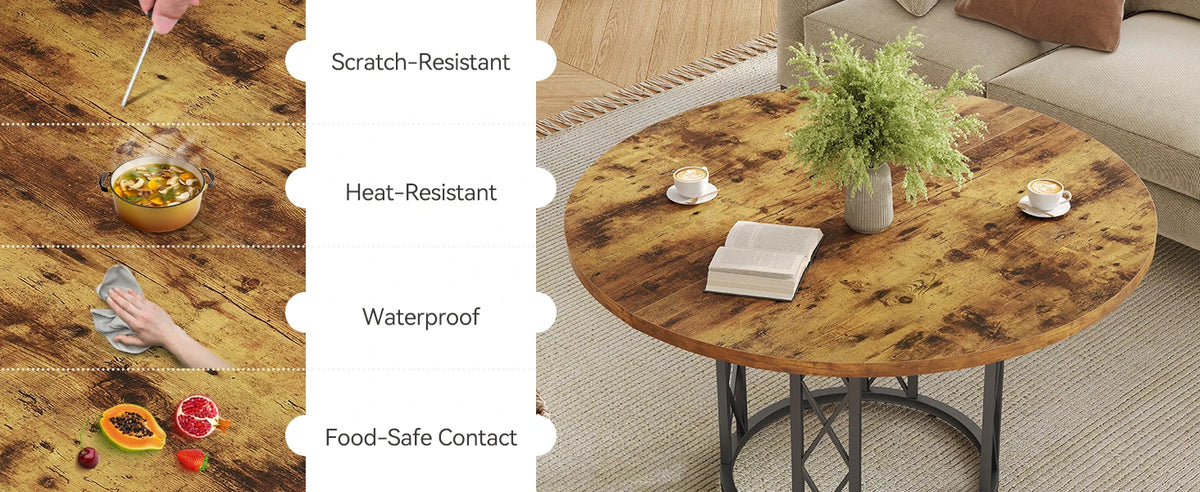 Tribesigns Round Dining Table for 4-6 People, 47-Inch Farmhouse Dinning Room Table Circle Kitchen Table, Industrial Dinner Table