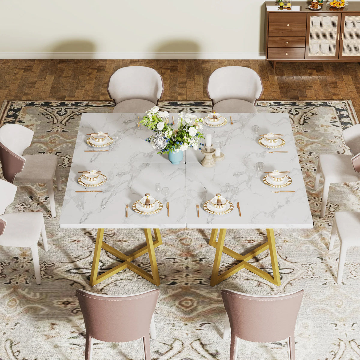 Tribesigns Square Dining Table for 4, 31.5" Industrial Dinner Table with Metal Base, Wood Kitchen Table for Dining Room