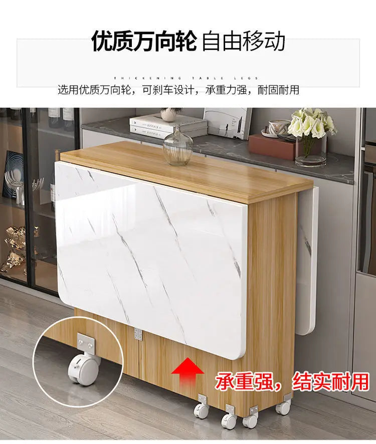 Folding dining table household multifunctional belt wheel movable rectangular restaurant dormitory dining table