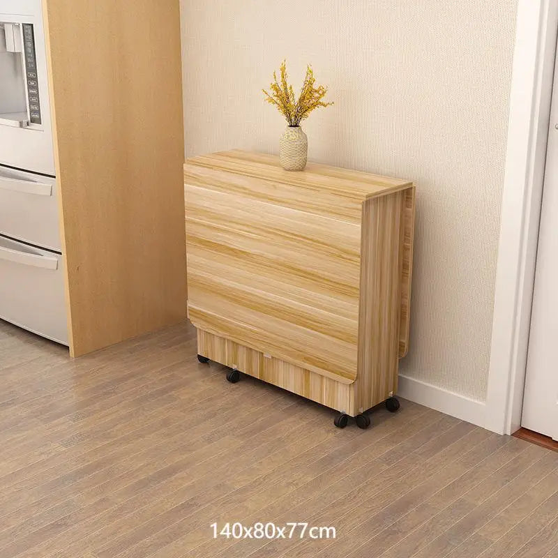 Folding dining table household multifunctional belt wheel movable rectangular restaurant dormitory dining table