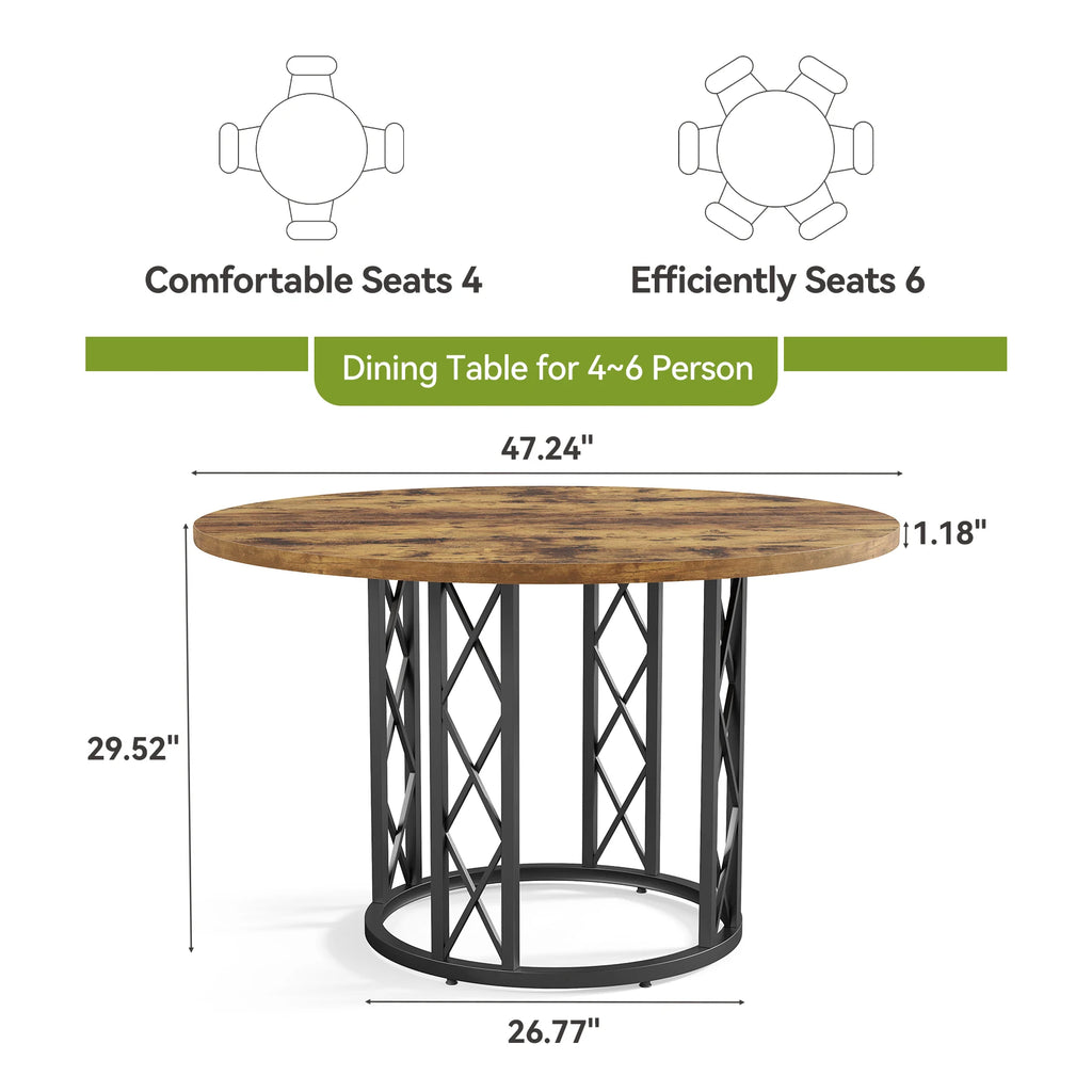 Tribesigns Round Dining Table for 4-6 People, 47-Inch Farmhouse Dinning Room Table Circle Kitchen Table, Industrial Dinner Table