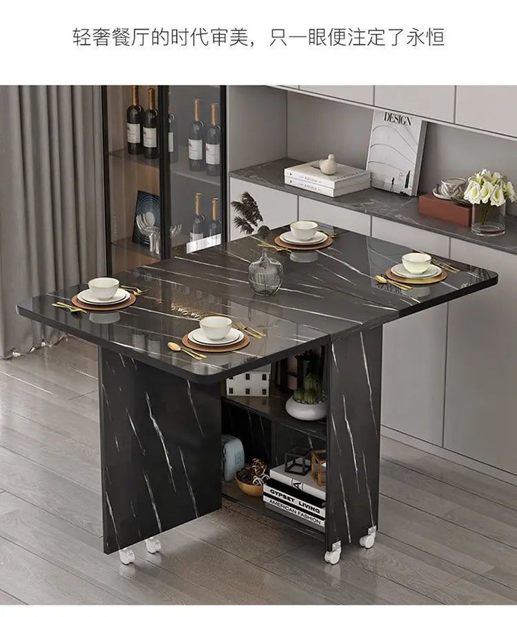 Folding dining table household multifunctional belt wheel movable rectangular restaurant dormitory dining table