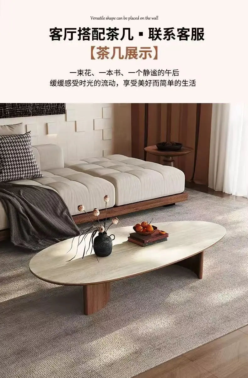 French medieval style water drop-shaped travertine rock slab dining table walnut solid wood home retro silent wind solid wood di