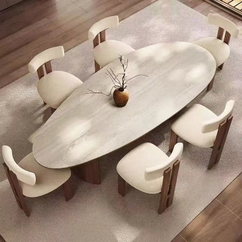 French medieval style water drop-shaped travertine rock slab dining table walnut solid wood home retro silent wind solid wood di