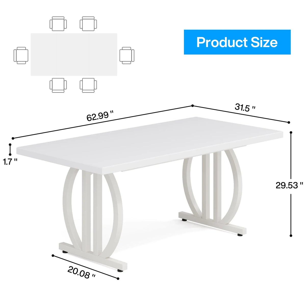 Tribesigns Dining Table for 4-6 People, 63-Inch Large Dinner Table with Heavy Duty Metal Frame, Modern Industrial Kitchen Table
