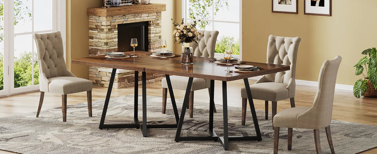 Tribesigns Square Dining Table for 4, 31.5" Industrial Dinner Table with Metal Base, Wood Kitchen Table for Dining Room