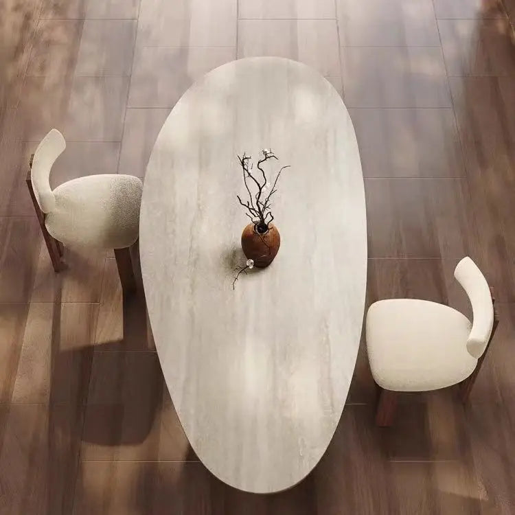 French medieval style water drop-shaped travertine rock slab dining table walnut solid wood home retro silent wind solid wood di