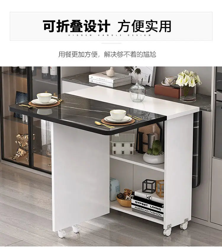 Folding dining table household multifunctional belt wheel movable rectangular restaurant dormitory dining table