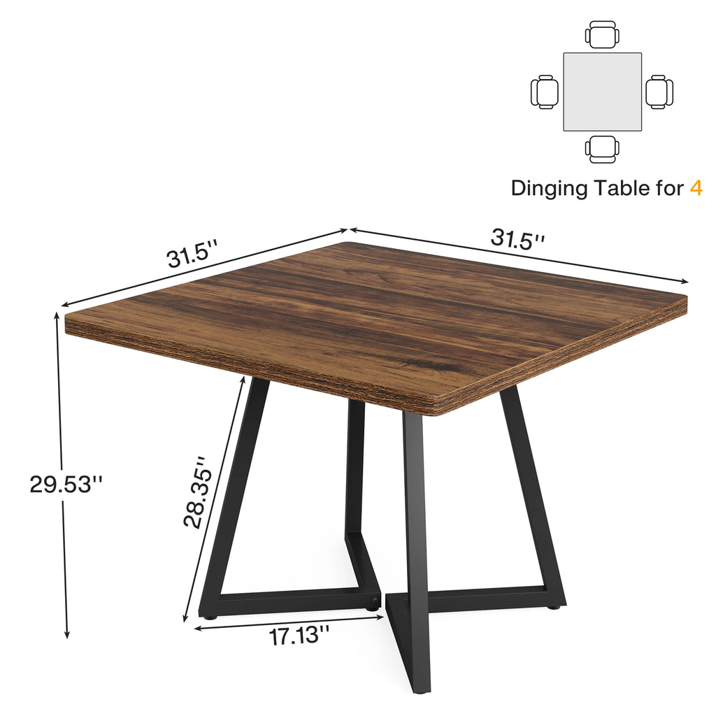 Tribesigns Square Dining Table for 4, 31.5" Industrial Dinner Table with Metal Base, Wood Kitchen Table for Dining Room