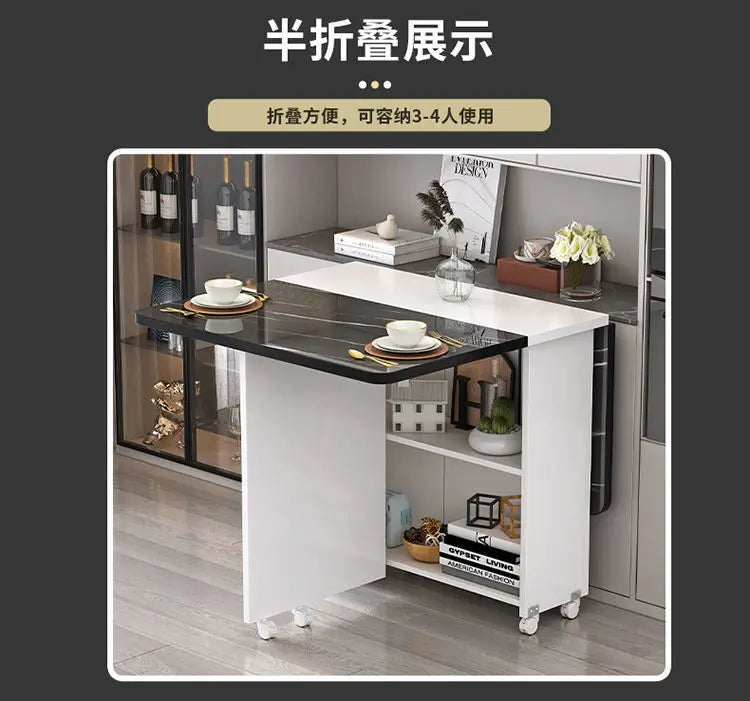 Folding dining table household multifunctional belt wheel movable rectangular restaurant dormitory dining table