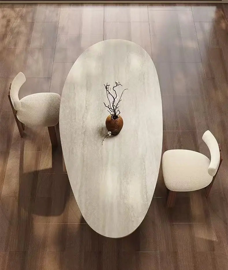 French medieval style water drop-shaped travertine rock slab dining table walnut solid wood home retro silent wind solid wood di