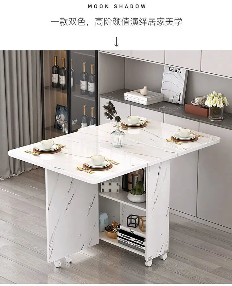 Folding dining table household multifunctional belt wheel movable rectangular restaurant dormitory dining table