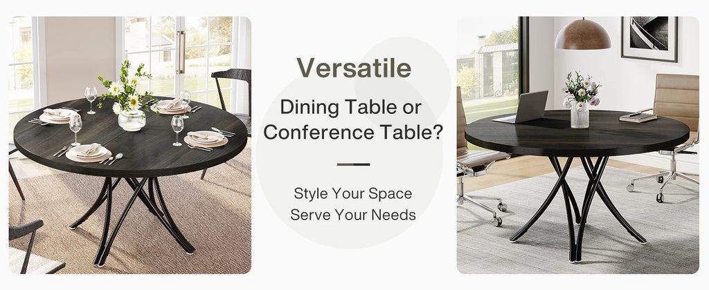 Tribesigns Round Dining Table for 4-6 People, 47-Inch Farmhouse Dinning Room Table Circle Kitchen Table, Industrial Dinner Table