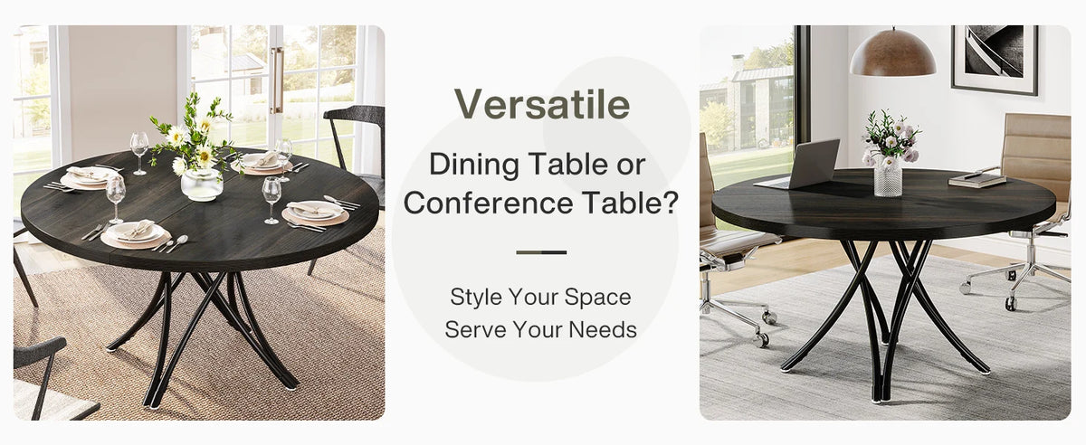 Tribesigns Round Dining Table for 4-6 People, 47-Inch Farmhouse Dinning Room Table Circle Kitchen Table, Industrial Dinner Table