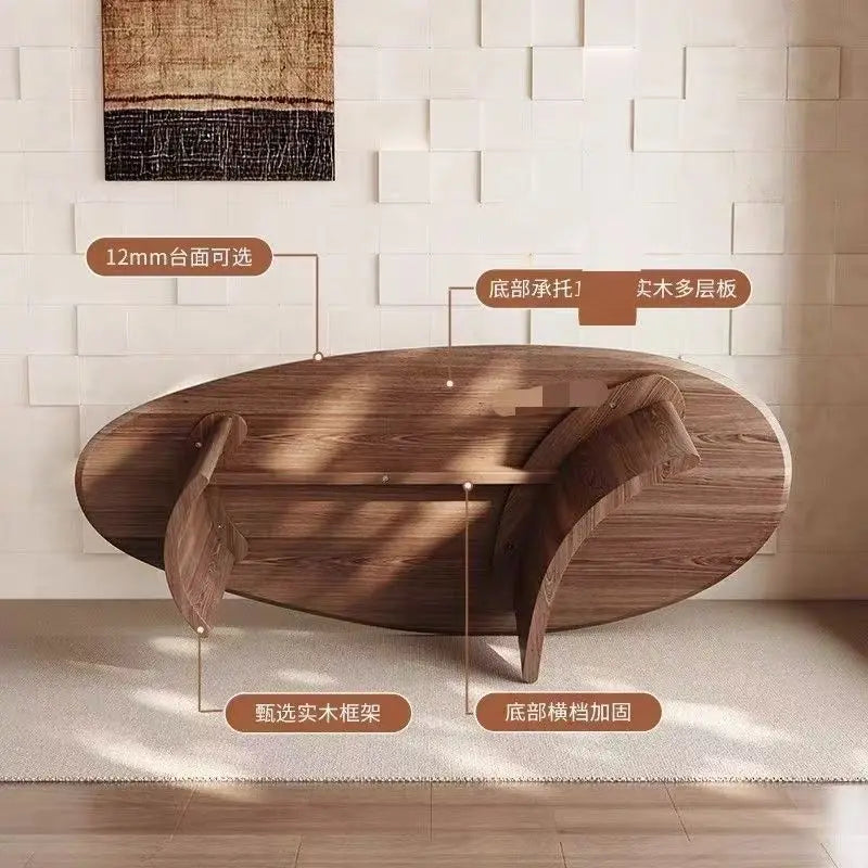 French medieval style water drop-shaped travertine rock slab dining table walnut solid wood home retro silent wind solid wood di