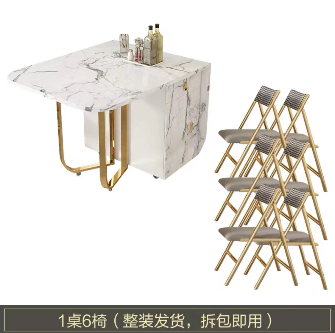 Folding Dining Table 8-10 People Table Set 1.6m Square Table With Chair Set Furniture For Dining Room Apartment Living Room