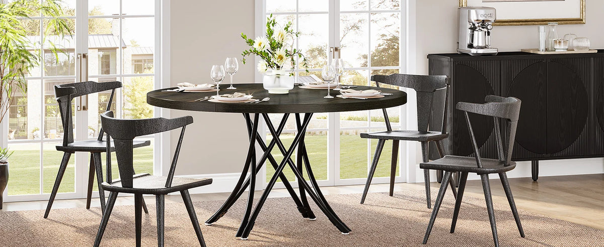 Tribesigns Round Dining Table for 4-6 People, 47-Inch Farmhouse Dinning Room Table Circle Kitchen Table, Industrial Dinner Table
