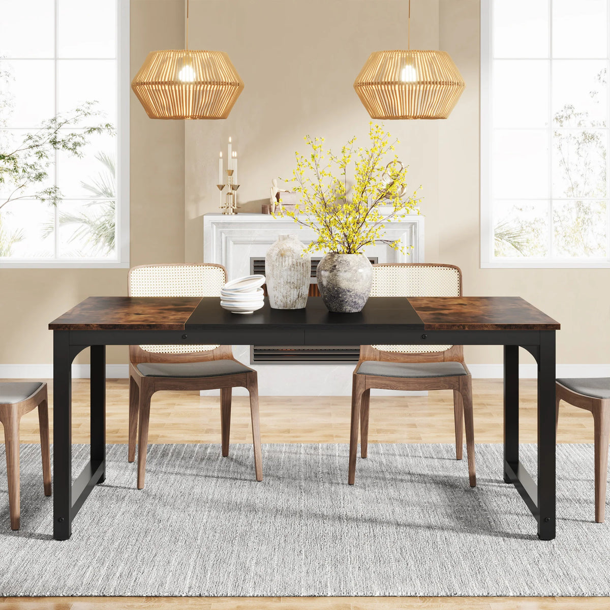 Tribesigns 63"x31.5" Dining Table, Industrial Kitchen Table for 6-8 Person, Rectangular Dinner Table for Dining Room Kitchen