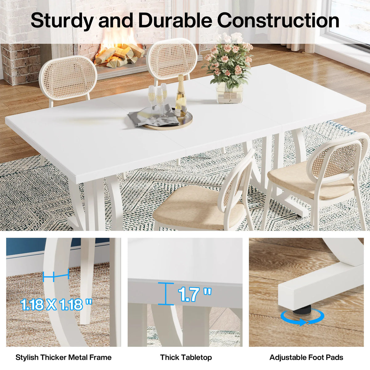 Tribesigns Dining Table for 4-6 People, 63-Inch Large Dinner Table with Heavy Duty Metal Frame, Modern Industrial Kitchen Table