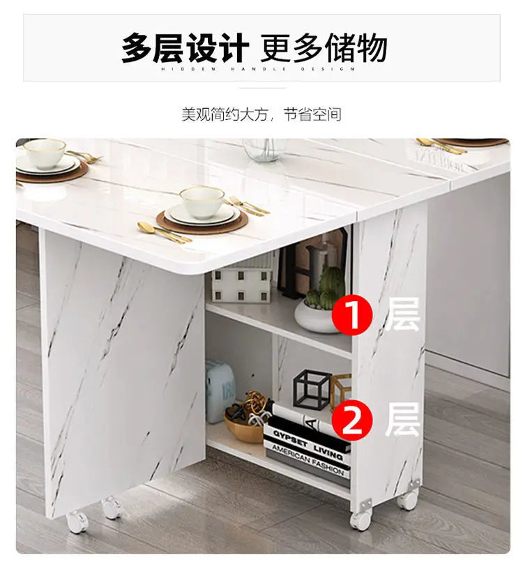 Folding dining table household multifunctional belt wheel movable rectangular restaurant dormitory dining table