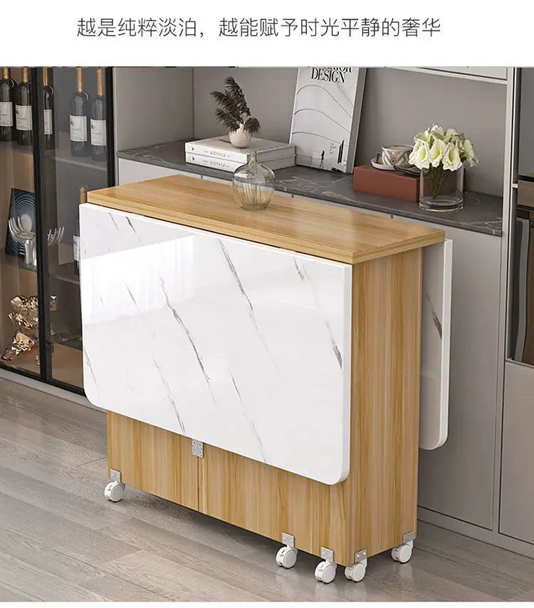 Folding dining table household multifunctional belt wheel movable rectangular restaurant dormitory dining table