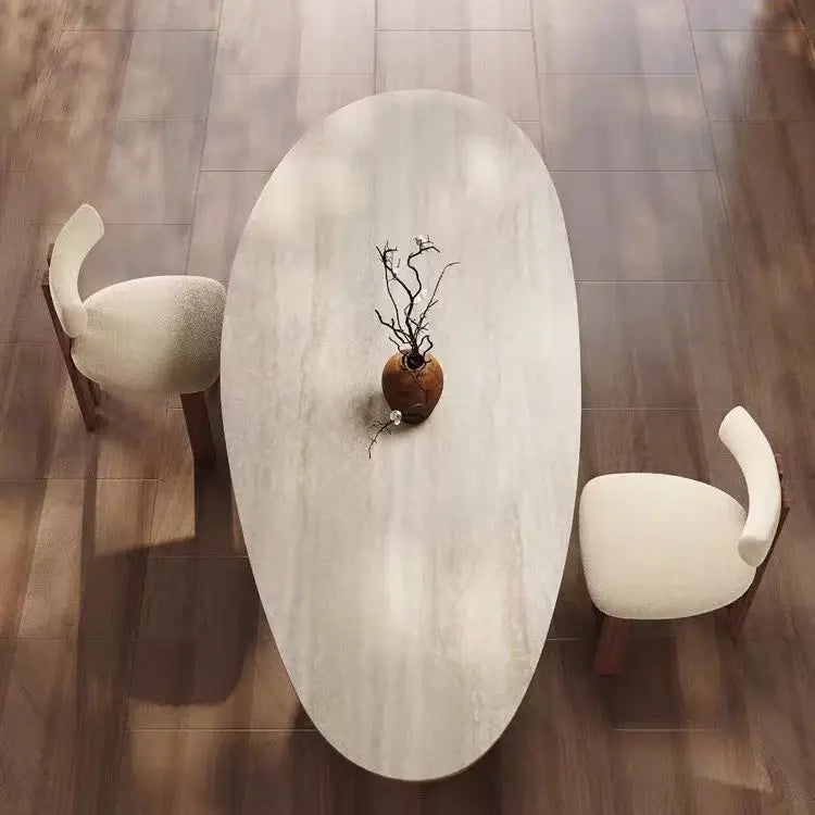 French medieval style water drop-shaped travertine rock slab dining table walnut solid wood home retro silent wind solid wood di
