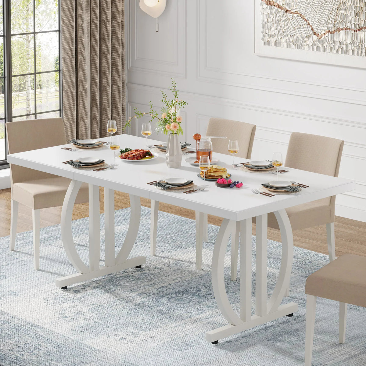 Tribesigns Dining Table for 4-6 People, 63-Inch Large Dinner Table with Heavy Duty Metal Frame, Modern Industrial Kitchen Table
